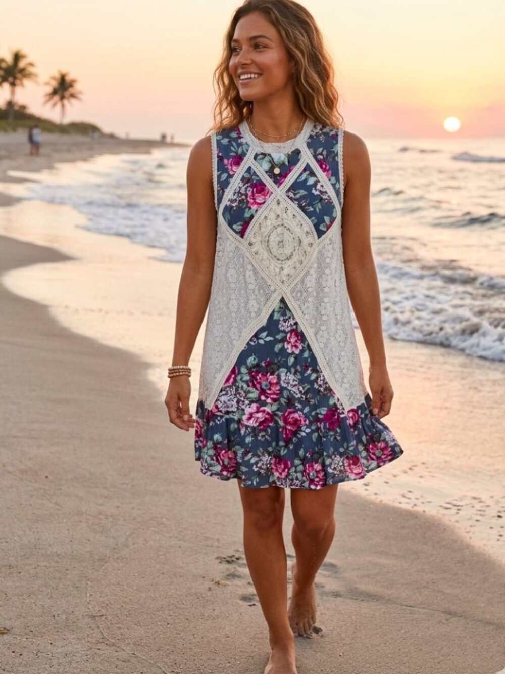 Umgee Floral Lace Crochet Swim Cover Up Dress Sheer Beach Resort Boho Sundress